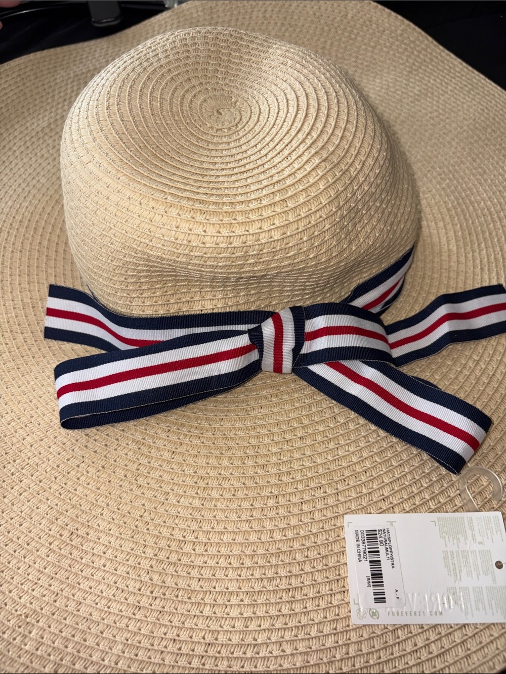 Forever 21 Straw Sun Hat with Red, White & Blue Ribbon - Picture 2 of 4